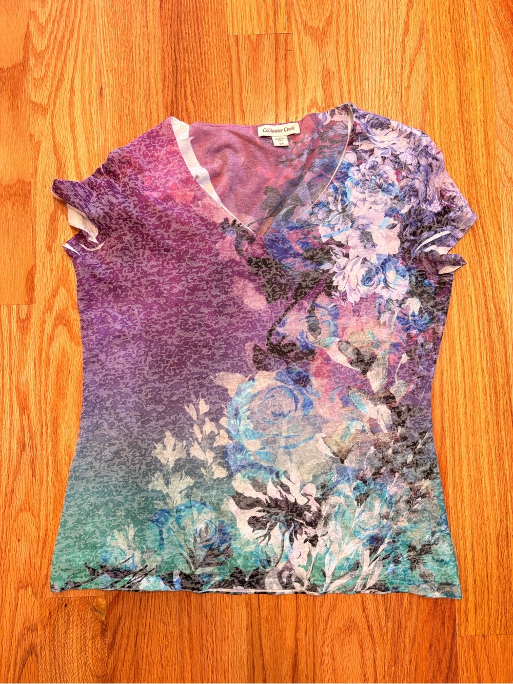 Coldwater Creek Purple Floral V-Neck Top